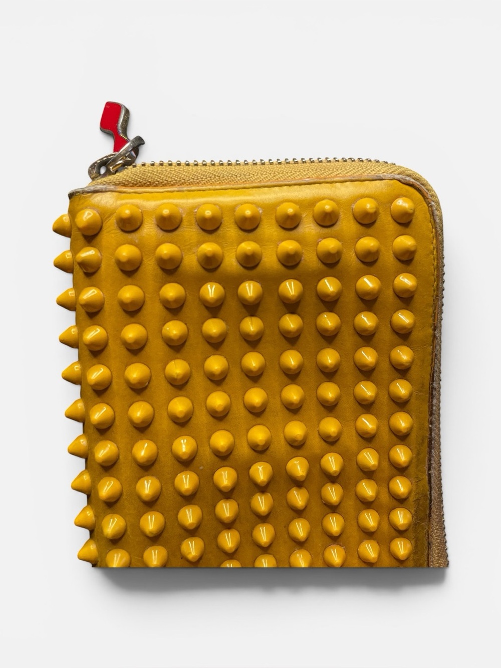 Authentic Christian Louboutin Yellow Spiked Panettone Zip-Around Wallet with COA - Picture 7 of 12